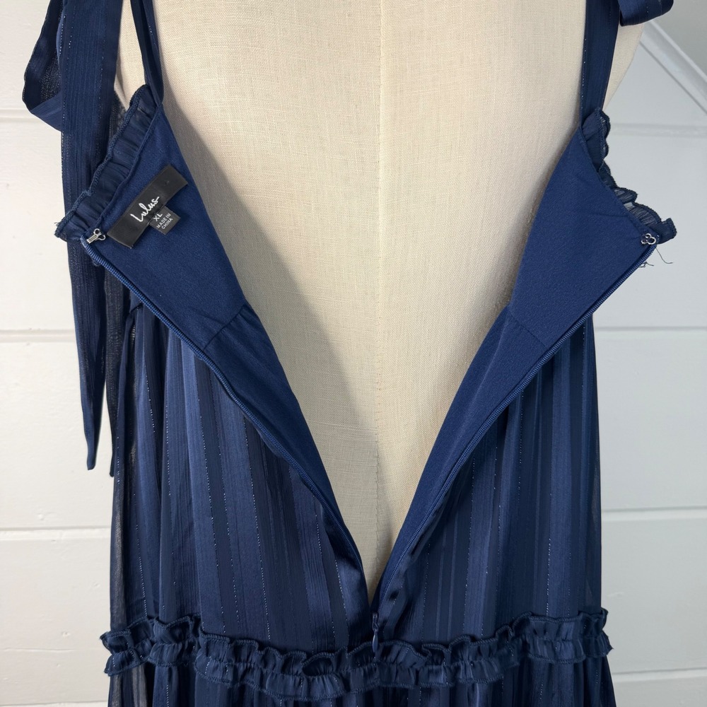 Lulus XL Day for Romance Navy Blue Tie Strap Tiered Midi Dress Bridesmaid - Picture 6 of 14
